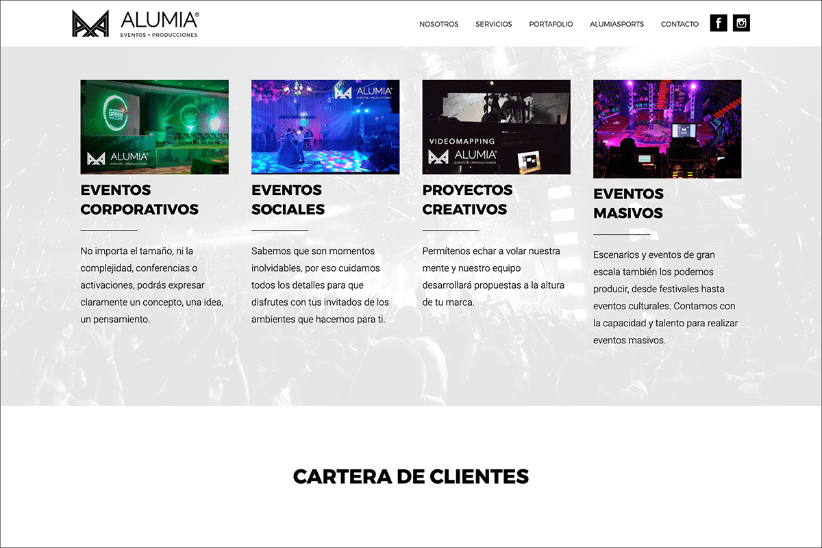 Diseño web ALUMIA eventos y producciones